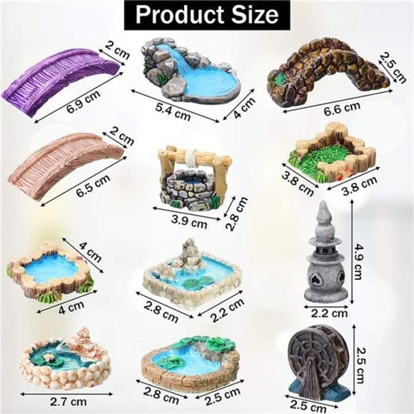 12 Pcs Fairy Garden Accessories Miniature Garden Bridge Figurine Mini Lighthouse - Picture 3 of 6